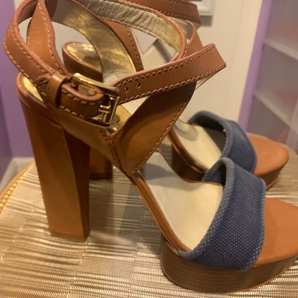 Michael Kors Denim & Leather Platform Heels (New) - Picture 1 of 16